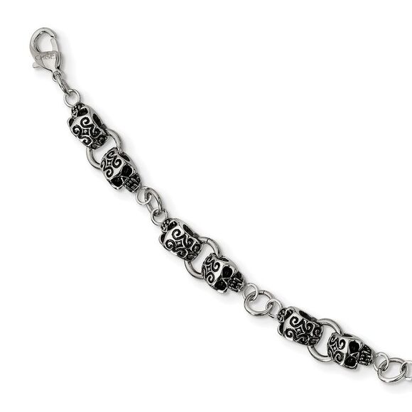 Men's Stainless Steel 12mm Tattooed Skull Chain Necklace, 24 Inch